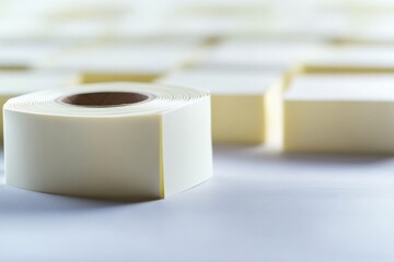 Poster - Rolls of adhesive tape arranged on a desk in a workspace during the morning light