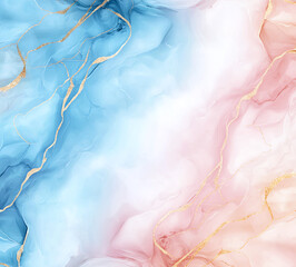 Poster - Beautiful pastel blue and pink marble background with gold accents, creating serene and elegant atmosphere. Ideal for various design projects