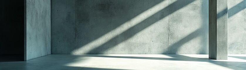Poster - Dramatic shadows in an empty room with textured concrete walls and bright background