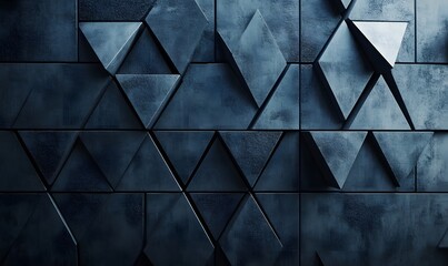 Poster - Abstract dark blue textured triangles pattern, geometric and modern style, 3d render