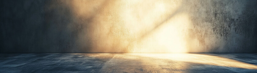 Poster - Soft glow illuminates textured walls and floors in an empty room with a bright background