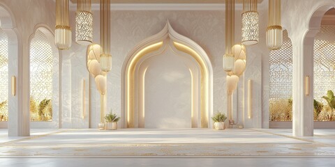 Poster - Elegant architectural interior design modern gallery 3d visualization bright ambiance wide angle luxury concept