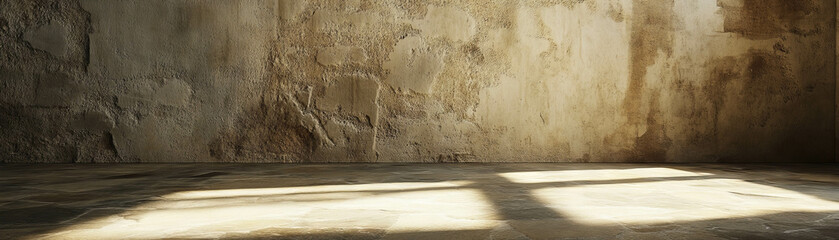 Poster - Bright empty room with reflections on polished stone floor and textured walls