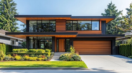 Poster - This striking modern home features extensive use of glass and wood, with automatic elements accentuating its sleek design
