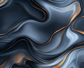 Poster - beautiful pattern of liquid marble with navy blue and gold accents, creating mesmerizing and elegant design. Perfect for backgrounds or artistic projects