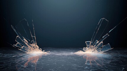 Poster - Dynamic shattering of glass elements studio space digital art -tech close-up view abstract concept