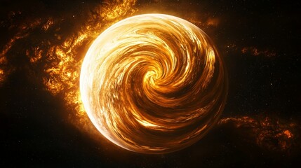Poster - Swirling Golden Planet Surrounded by Ethereal Cosmic Elements