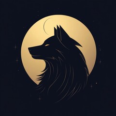 Leinwandbilder - Captivating minimalist wolf silhouette set against a luminous full moon in the night sky with space for creative text. Generative AI