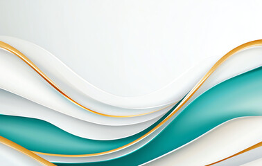 Poster - Elegant abstract background with turquoise and white waves, featuring golden accents. Perfect for modern design projects and presentations