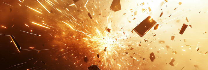 Poster - Explosive starburst patterns and fragmented lines creating dynamic visual energy