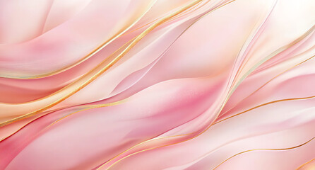 Poster - Soft pink and gold gradient background with flowing waves and textures, creating serene and elegant atmosphere. Perfect for design projects and backgrounds