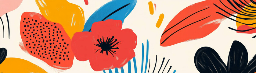 Poster - Vibrant floral patterns with bold geometric designs create an energetic backdrop