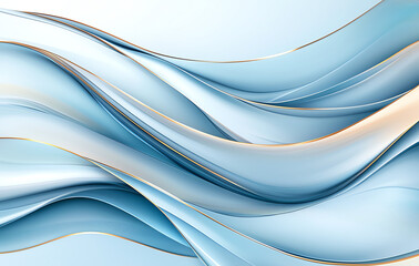 Poster - Abstract background featuring flowing blue and white waves with golden accents, creating serene and elegant atmosphere. Perfect for design projects and digital art