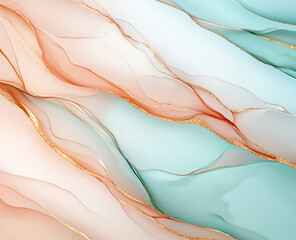 Poster - Abstract background in pastel tones with flowing lines and gold accents, creating serene and elegant atmosphere. Perfect for modern design projects