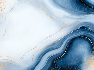 Poster - Luxurious abstract background featuring flowing navy blue and gold tones, creating serene and elegant atmosphere. Perfect for design projects and artistic expressions