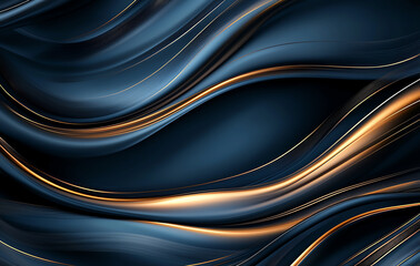 Poster - Abstract background with navy blue and gold waves, creating smooth and elegant design. flowing lines evoke sense of luxury and sophistication