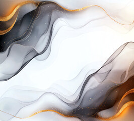Poster - Abstract background featuring flowing waves in black, white, and gold tones, creating sense of elegance and fluidity. Perfect for modern design projects