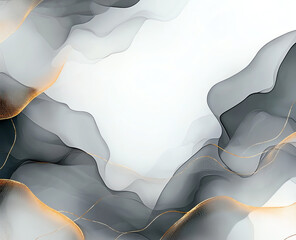 Poster - Abstract background with flowing black and gray waves, featuring soft curves and subtle golden accents. This design evokes sense of calm and elegance