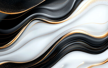 Poster - Abstract background with black, white, and gold waves creating luxurious feel. smooth lines and shimmering accents evoke elegance and sophistication