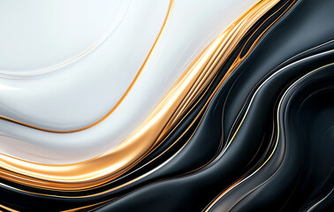 Poster - Abstract background with smooth black, white, and gold waves creating luxurious and modern feel. Perfect for design projects or artistic displays