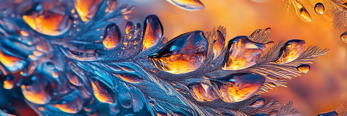 Poster - Frozen rain droplets creating intricate patterns on a bright background