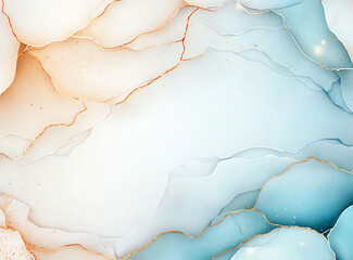 Poster - Abstract background with soft liquid textures in gold and blue tones, featuring delicate layers and subtle gradients that evoke sense of calm and elegance