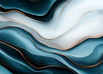 Poster - Abstract background with swirling patterns in blue and white tones, featuring elegant gold lines. This design evokes sense of fluidity and modernity, perfect for various creative projects