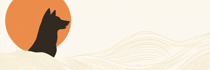 Leinwandbilder - Minimalist wolf silhouette against a full moon with ample space for custom text and design elements. Generative AI