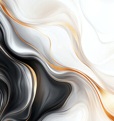 Poster - Abstract black and white marble background with golden accents, showcasing fluid lines and elegant swirls. Perfect for modern design and artistic projects