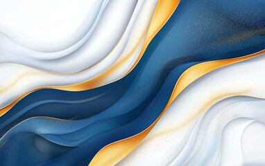Poster - Abstract blue and gold background with flowing waves and smooth textures, creating serene and elegant atmosphere. Perfect for modern design projects