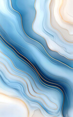 Poster - Abstract blue and white marble background with golden accents, showcasing fluid lines and waves that create serene and elegant atmosphere