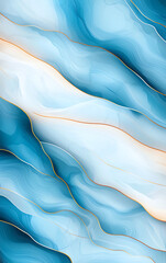 Poster - Abstract blue and white marble background with flowing lines and golden accents, creating serene and elegant atmosphere. Perfect for modern design projects