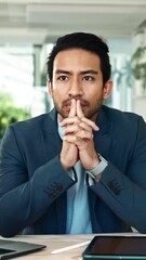 Leinwandbilder - Thinking, idea and planning with business man in office for brainstorming, solution and proposal. Problem solving, opportunity and inspiration with person in agency for decision and reflection