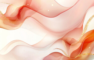 Poster - Abstract blush pink watercolor background with flowing waves and golden accents, creating soft and elegant atmosphere. Perfect for design projects and artistic expressions