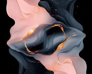 Poster - Abstract marble background with pink and gold colors, featuring flowing shapes and textures that create sense of elegance and depth. Perfect for modern design projects