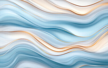 Poster - Abstract marble texture background with flowing blue and white waves, accented by golden lines. This design evokes sense of calm and elegance, perfect for various creative projects