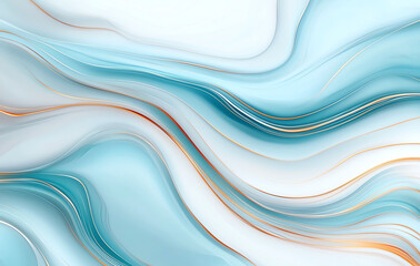 Poster - Abstract marble texture background with flowing blue and white waves, accented by subtle golden lines. This design evokes sense of calm and elegance, perfect for modern decor