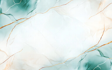 Poster - Abstract marble texture background with soft teal and gold veins, creating serene and elegant atmosphere. Ideal for design projects and backgrounds