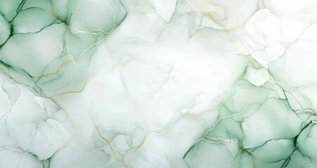Poster - Abstract marble texture with soft green hues and delicate gold veins, creating serene and elegant background. Perfect for design projects and artistic expressions