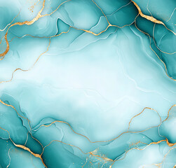 Poster - Abstract teal and gold marble pattern with smooth textures and flowing lines, creating serene and elegant background. Perfect for design projects and artistic expressions