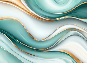 Poster - Abstract teal and gold marble background with fluid waves, creating serene and elegant atmosphere. Perfect for modern design projects and artistic expressions