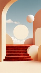 Poster - Abstract stairs with geometric shapes indoor space digital art minimalist design wide angle modern aesthetics