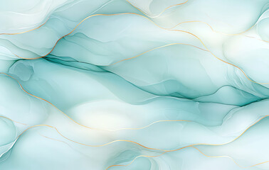 Poster - Abstract teal and white marble texture with delicate gold accents, creating serene and elegant design. Perfect for backgrounds, wallpapers, or artistic projects