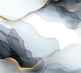 Poster - Elegant abstract design featuring flowing gray and white waves with gold leading edge, creating sophisticated and modern aesthetic