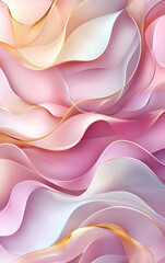 Poster - abstract background featuring flowing waves in shades of burgundy, pink, and soft pastel colors, creating serene and elegant atmosphere