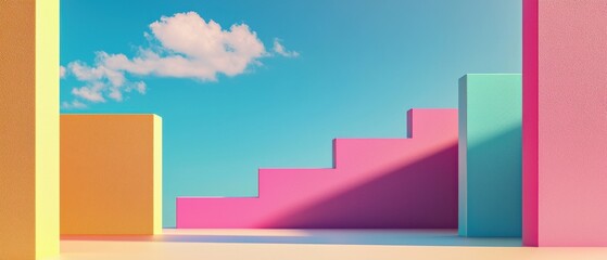 Poster - Colorful steps leading to sky abstract art digital design bright environment creative viewpoint