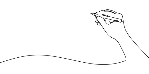 Wall Mural - One line drawing of Hand holding a pen. Representing creativity and writing.