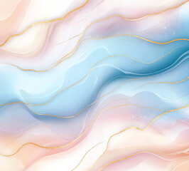 Poster - Beautiful pastel marble texture with flowing waves and gold glitter accents creates serene and elegant background. Perfect for various design projects