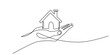 © berkahlineart - One line drawing of Hand holding a small house. Representing shelter and family.