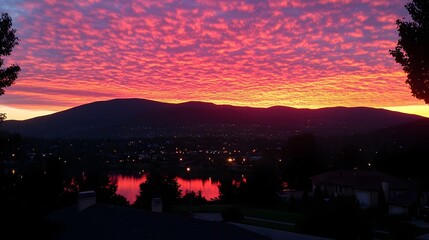 Wall Mural - vibrant twilight sky with red orange and purple hues at sunset over a scenic horizon